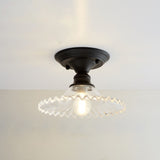 Chic Nordic Vintage Glass Floral Round Geometry 1-Light Semi-Flush Mount Ceiling Light