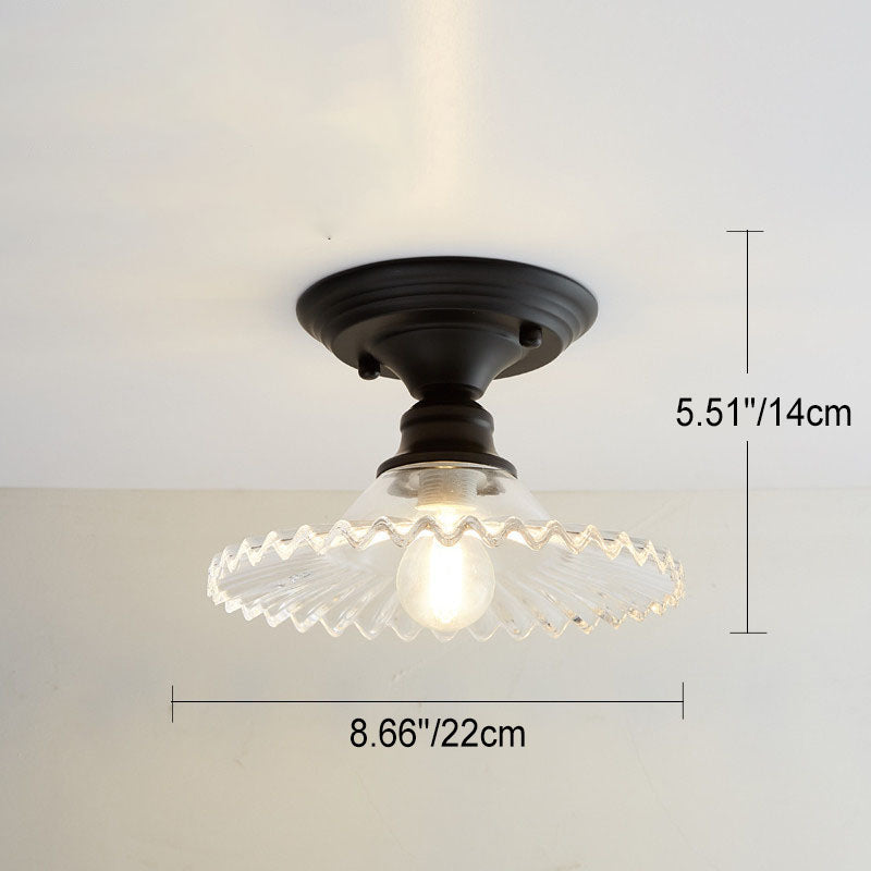 Chic Nordic Vintage Glass Floral Round Geometry 1-Light Semi-Flush Mount Ceiling Light