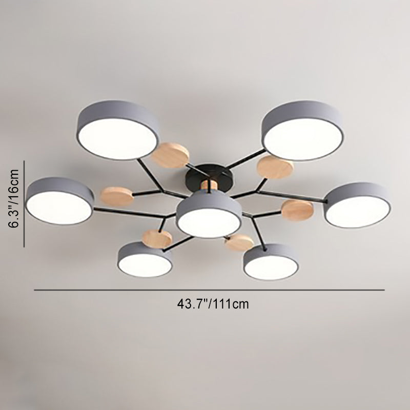 Contemporary Scandinavian LED Ceiling Light with Round Molecule Branch Design, Semi-Flush Mount for Living Room