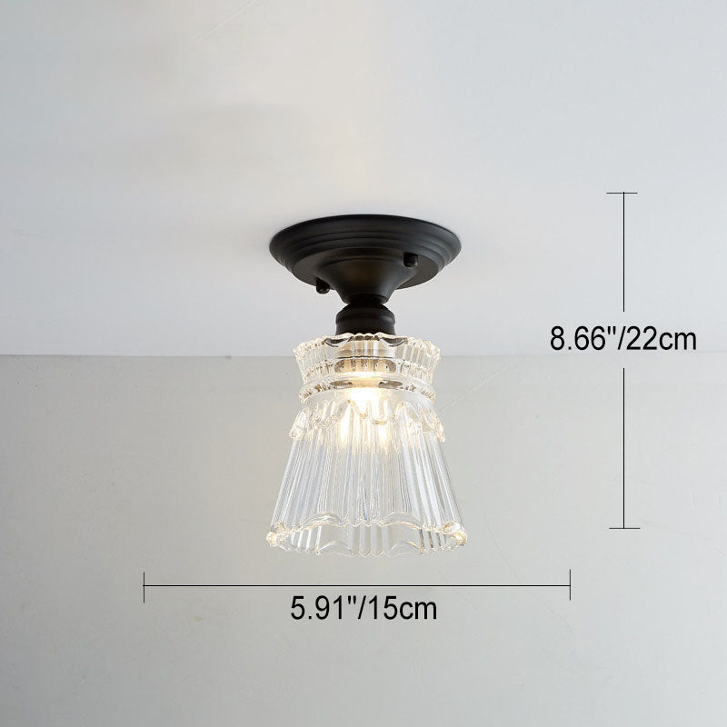 Chic Nordic Vintage Glass Floral Round Geometry 1-Light Semi-Flush Mount Ceiling Light