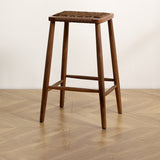 Elegant Traditional Japanese Rectangular Rope-Woven Wooden Bar Stool for the Dining Room
