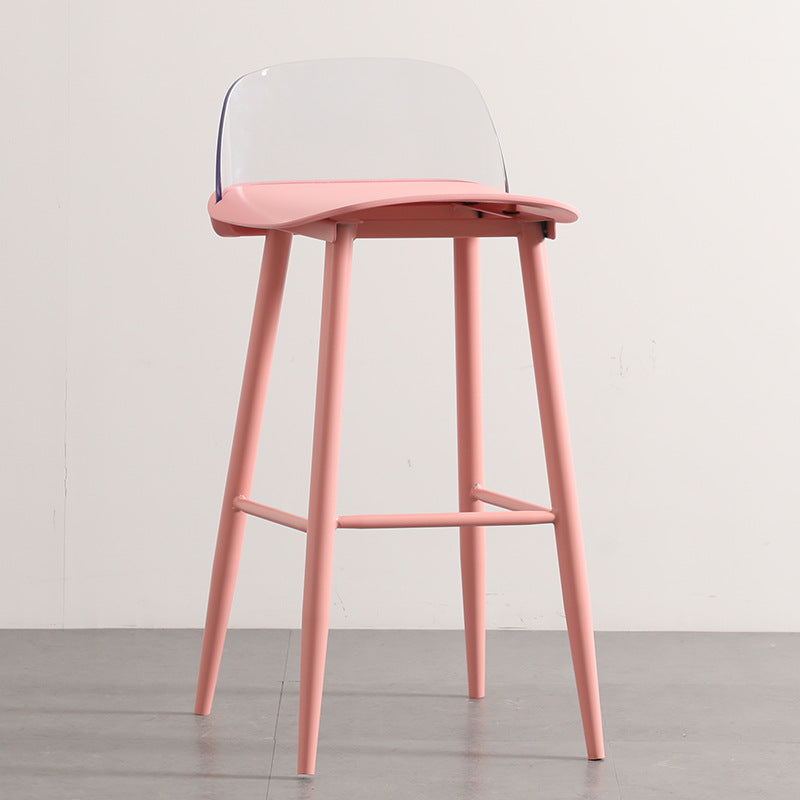 Sleek Modern Minimalist Rectangular Carbon Steel Bar Stool with Plastic Backrest for Dining Room