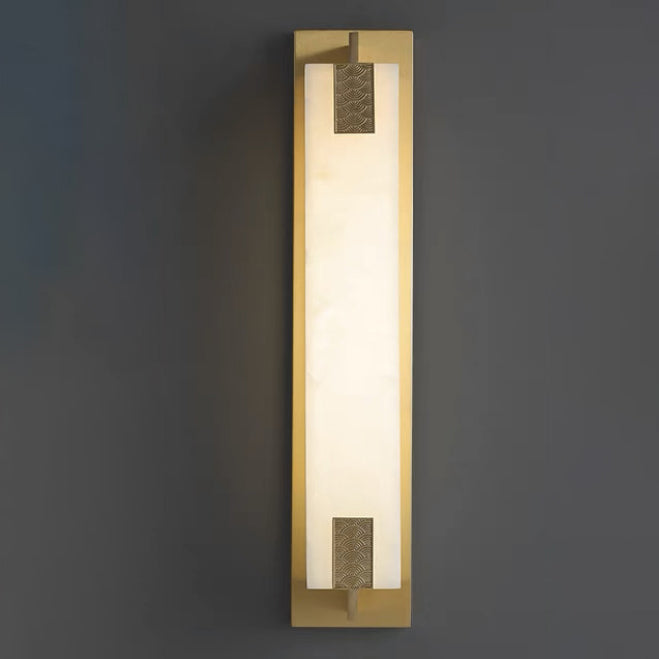Elegant Modern-Transitional Rectangular Copper-Marble LED Outdoor Wall Sconce Lamp for Patio