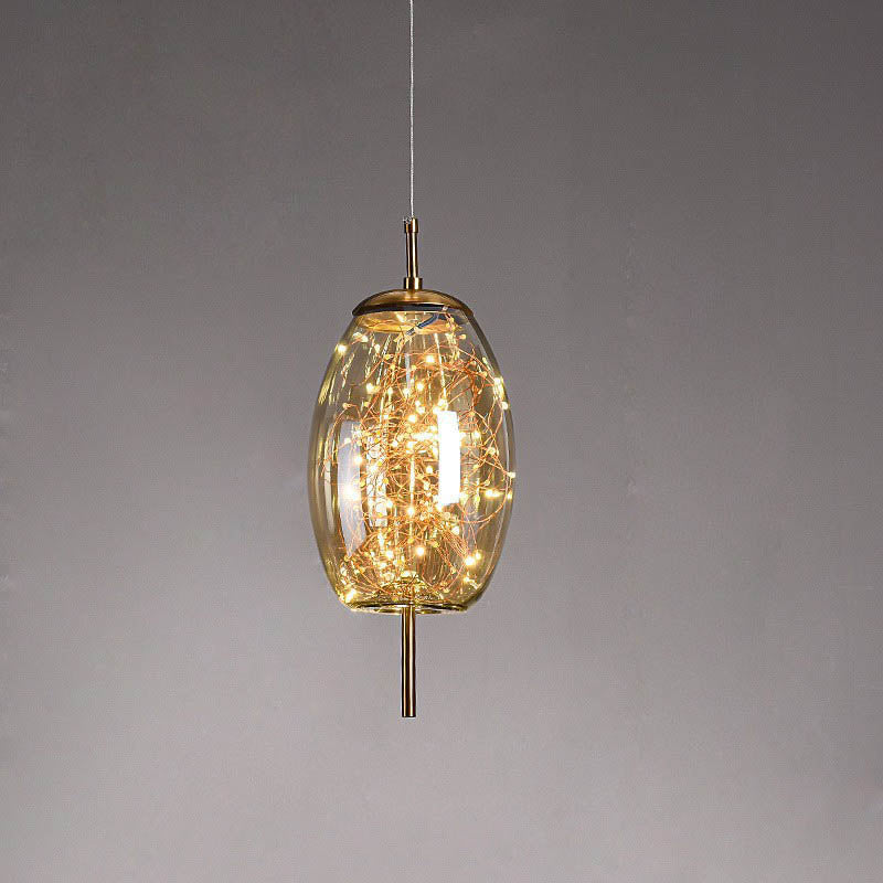 Sleek Contemporary Scandinavian Glass Cylinder Oval 1-Light Pendant for Bedroom