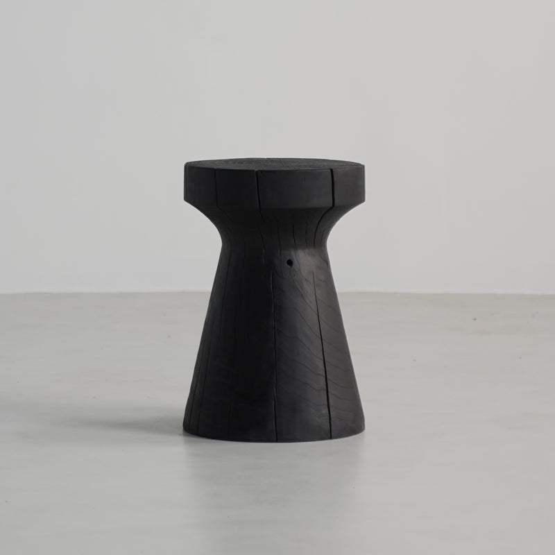 Traditional Japanese Wabi-Sabi Wood End Table with Geometric Design - Living Room Accent