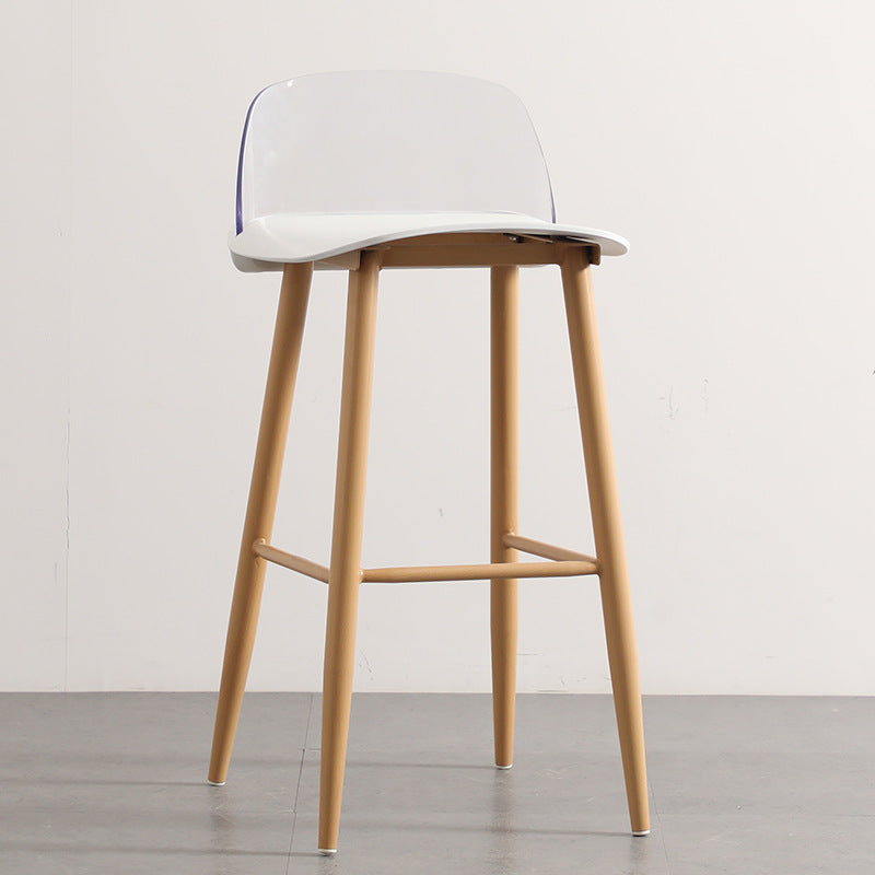 Sleek Modern Minimalist Rectangular Carbon Steel Bar Stool with Plastic Backrest for Dining Room