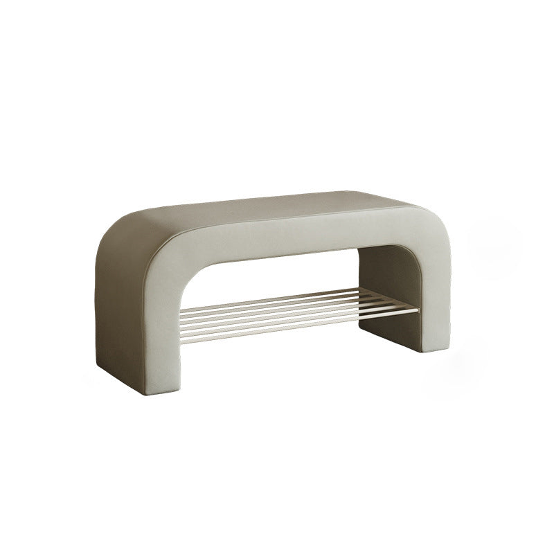 Modern Minimalist Long Rectangular Storage Bench with Lambswool PU Leather and Iron Frame – 1 Shelf, Ideal for Entryways