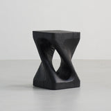 Traditional Japanese Wabi-Sabi Wood End Table with Geometric Design - Living Room Accent