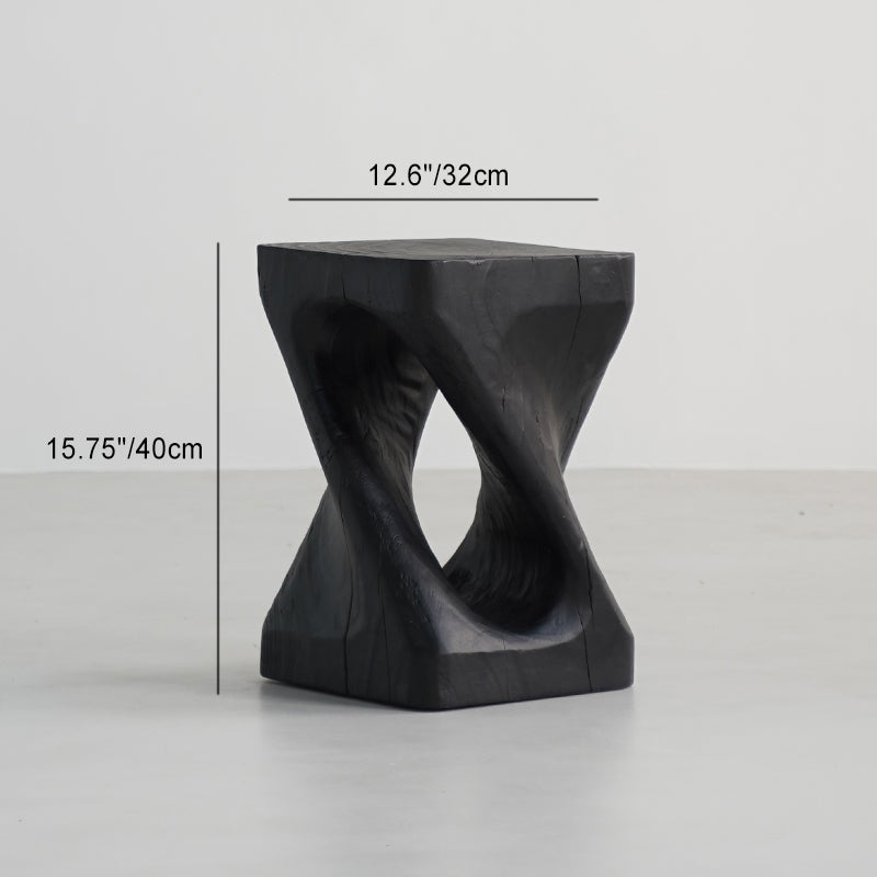 Traditional Japanese Wabi-Sabi Wood End Table with Geometric Design - Living Room Accent
