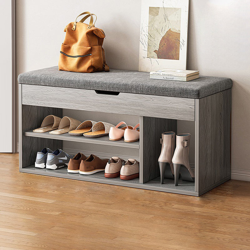 Modern Minimalist 3-Tier Shoe Storage Rack — Rectangular Design, Fabric & PU Leather Upholstery with Wood Frame for Entryways