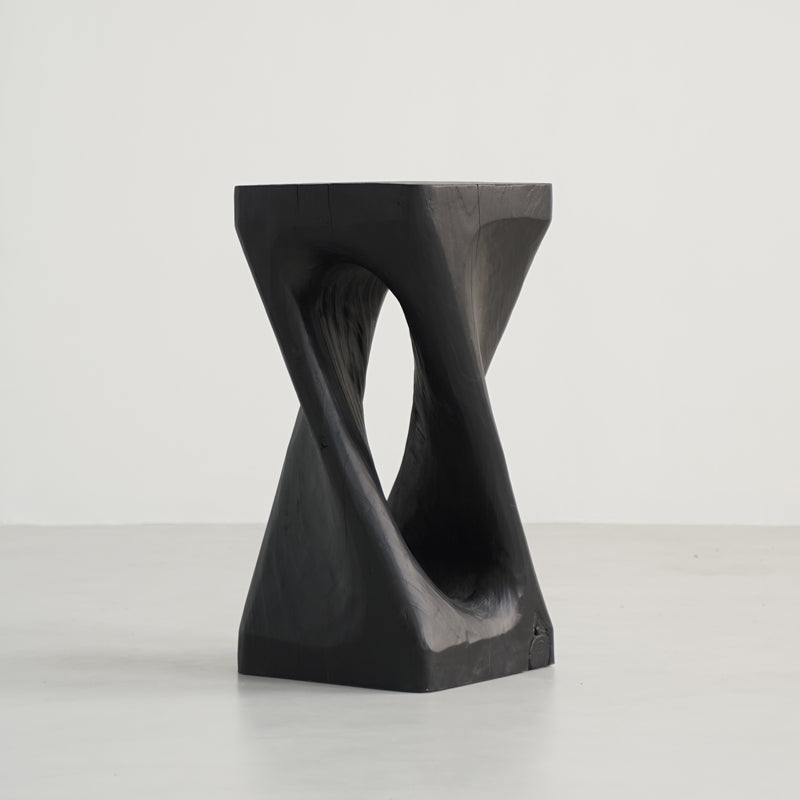 Traditional Japanese Wabi-Sabi Wood End Table with Geometric Design - Living Room Accent