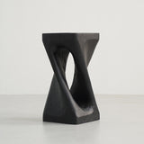 Traditional Japanese Wabi-Sabi Wood End Table with Geometric Design - Living Room Accent