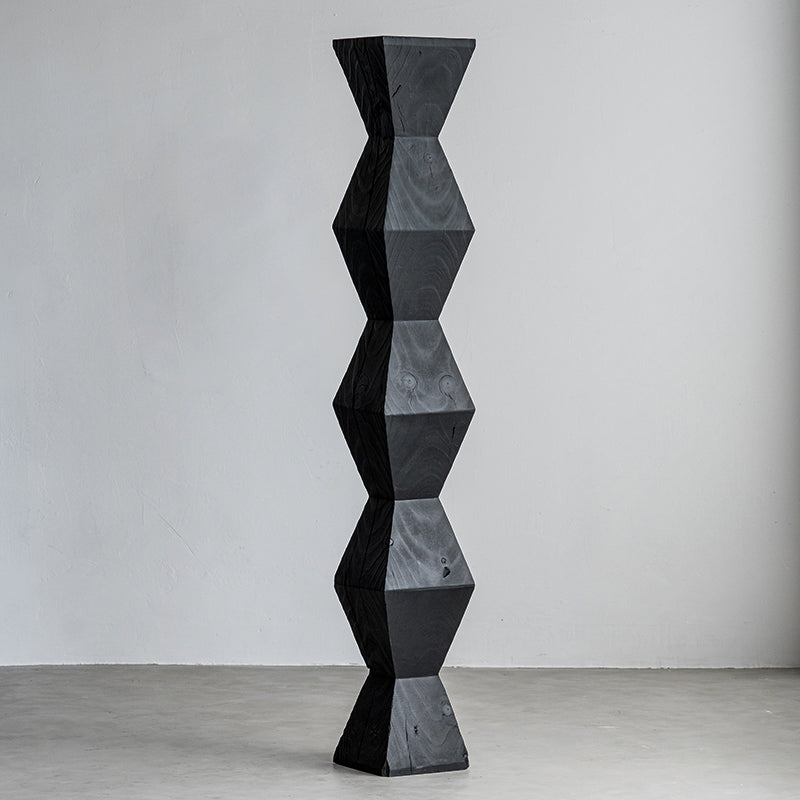 Traditional Japanese Wabi-Sabi Wood End Table with Geometric Design - Living Room Accent