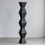 Traditional Japanese Wabi-Sabi Wood End Table with Geometric Design - Living Room Accent