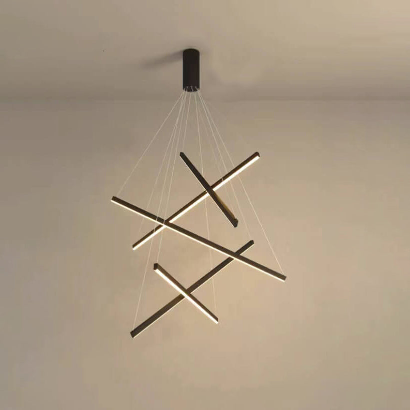 Nordic Luxury LED Chandelier in Iron & Aluminum with Geometric Line Design