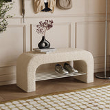 Modern Minimalist Long Rectangular Storage Bench with Lambswool PU Leather and Iron Frame – 1 Shelf, Ideal for Entryways