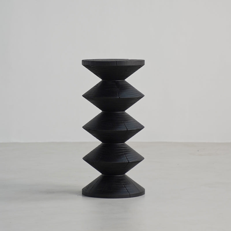 Traditional Japanese Wabi-Sabi Wood End Table with Geometric Design - Living Room Accent