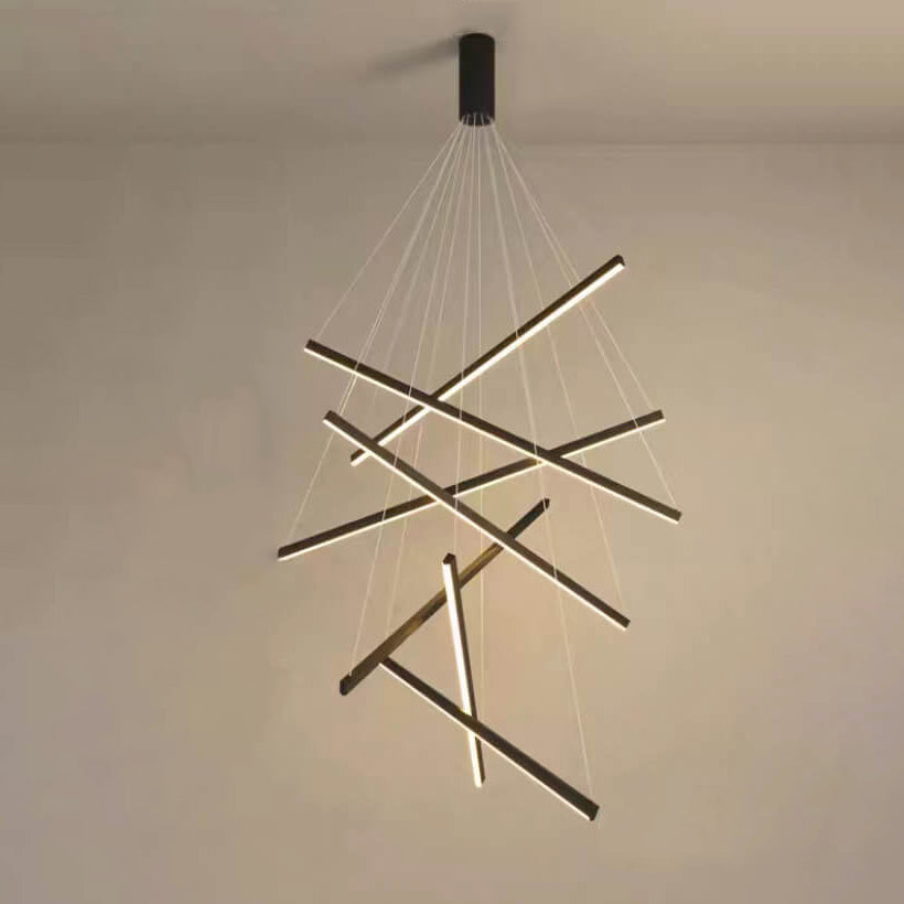 Nordic Luxury LED Chandelier in Iron & Aluminum with Geometric Line Design
