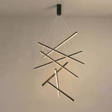 Nordic Luxury LED Chandelier in Iron & Aluminum with Geometric Line Design
