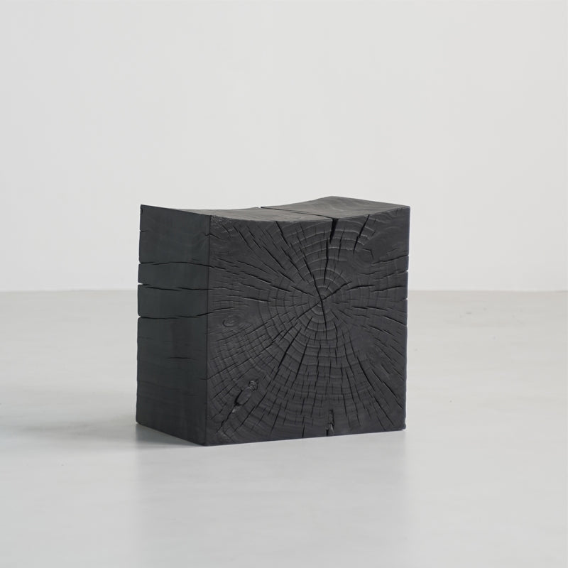Traditional Japanese Wabi-Sabi Wood End Table with Geometric Design - Living Room Accent