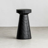 Traditional Japanese Wabi-Sabi Wood End Table with Geometric Design - Living Room Accent