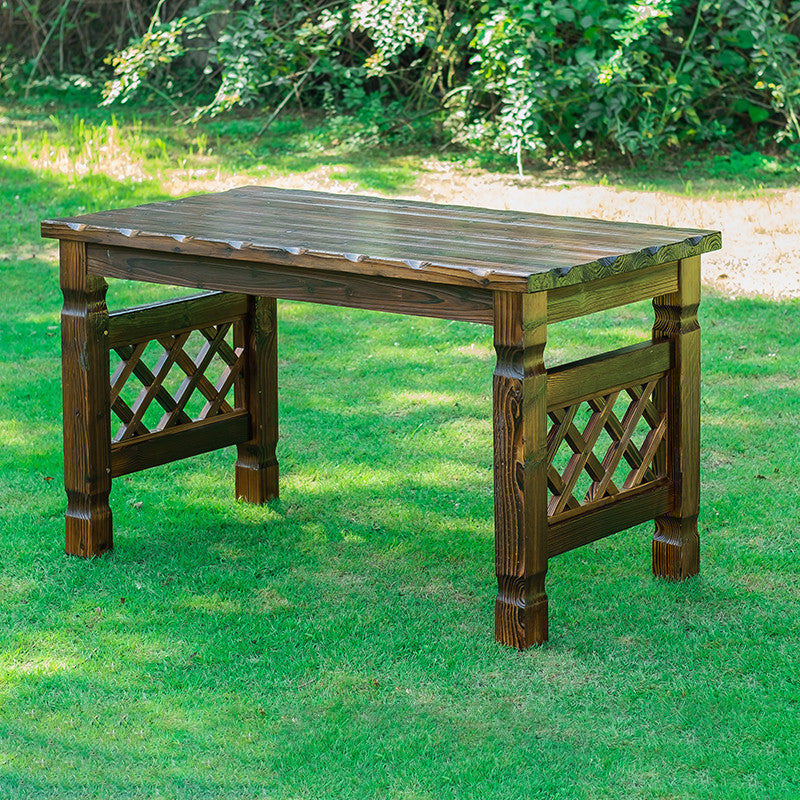 Contemporary Retro Fir Rectangular Outdoor Coffee Table & Chair Set with Lattice Design for Patio