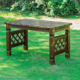 Contemporary Retro Fir Rectangular Outdoor Coffee Table & Chair Set with Lattice Design for Patio