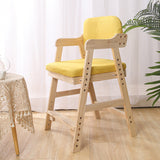 Modern Minimalist Adjustable Kids Chair in Solid Pine Wood with Cotton-Linen Upholstery and Foam Cushion for Bedroom