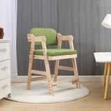 Modern Minimalist Adjustable Kids Chair in Solid Pine Wood with Cotton-Linen Upholstery and Foam Cushion for Bedroom
