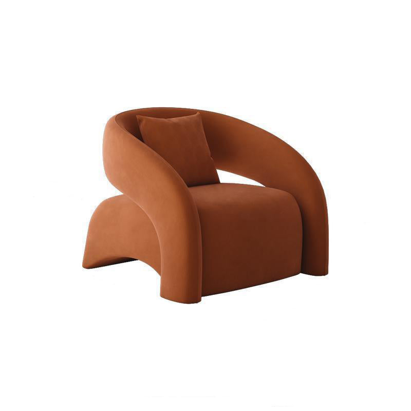 Luxurious Modern Curved Square Leather and Lambswool Fabric Wood Accent Chair with Backrest and Armrests for Living Room