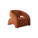 Luxurious Modern Curved Square Leather and Lambswool Fabric Wood Accent Chair with Backrest and Armrests for Living Room