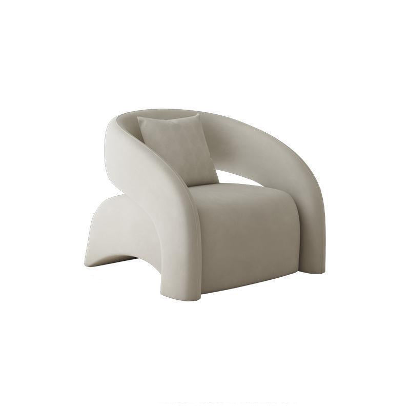 Luxurious Modern Curved Square Leather and Lambswool Fabric Wood Accent Chair with Backrest and Armrests for Living Room