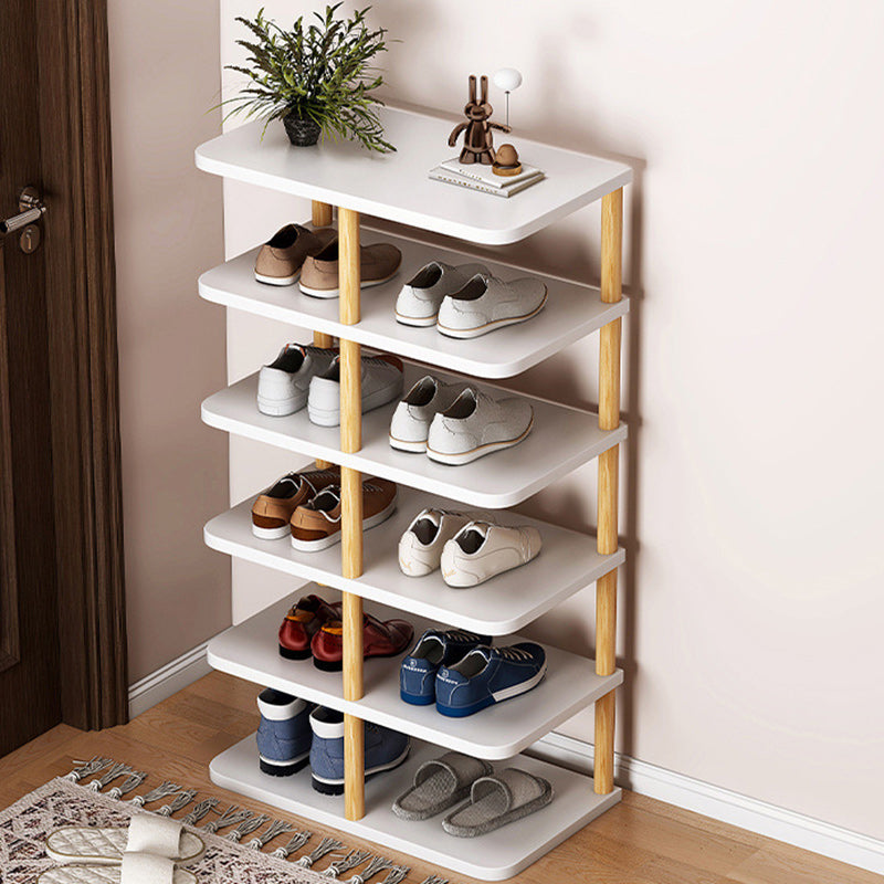 Sleek Modern Minimalist Shoe Storage Rack — Rectangular Cylinder Design, PVC & Wood, 6- or 7-Tier, for Entryways