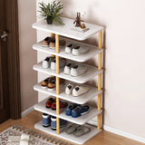 Sleek Modern Minimalist Shoe Storage Rack — Rectangular Cylinder Design, PVC & Wood, 6- or 7-Tier, for Entryways