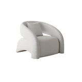 Luxurious Modern Curved Square Leather and Lambswool Fabric Wood Accent Chair with Backrest and Armrests for Living Room