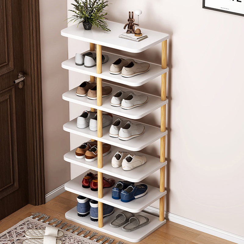 Sleek Modern Minimalist Shoe Storage Rack — Rectangular Cylinder Design, PVC & Wood, 6- or 7-Tier, for Entryways