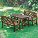 Contemporary Retro Fir Rectangular Outdoor Coffee Table & Chair Set with Lattice Design for Patio