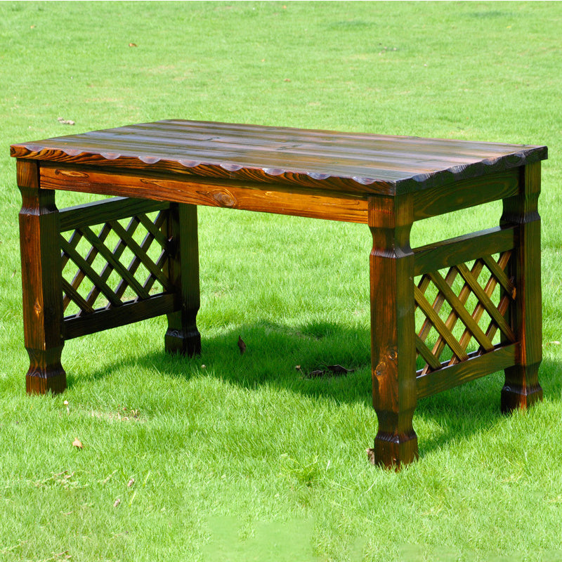 Contemporary Retro Fir Rectangular Outdoor Coffee Table & Chair Set with Lattice Design for Patio