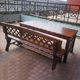 Contemporary Retro Fir Rectangular Outdoor Coffee Table & Chair Set with Lattice Design for Patio