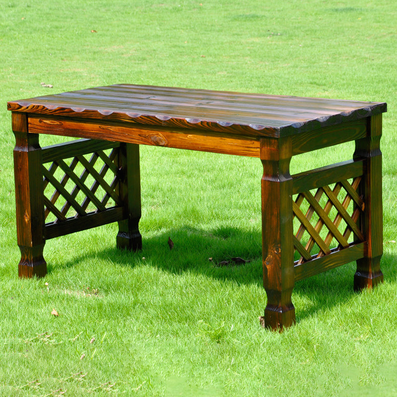 Contemporary Retro Fir Rectangular Outdoor Coffee Table & Chair Set with Lattice Design for Patio