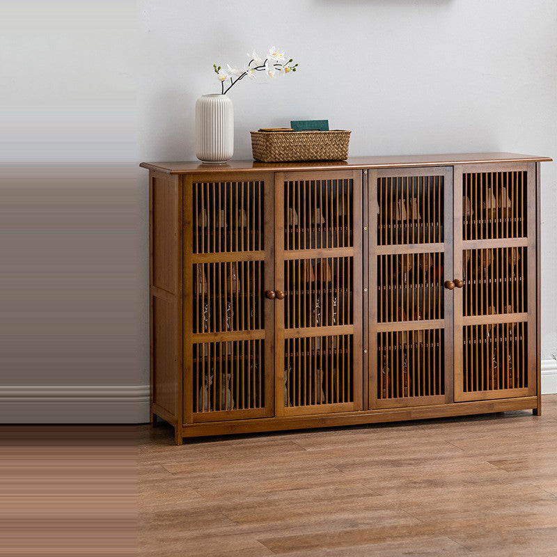 Traditional Rustic Rectangular Bamboo MDF Shoe Storage Cabinet – 2-Cabinet Entryway Organizer