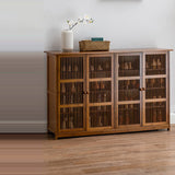 Traditional Rustic Rectangular Bamboo MDF Shoe Storage Cabinet – 2-Cabinet Entryway Organizer