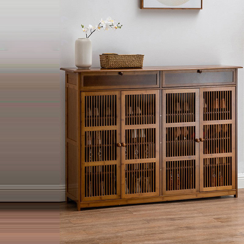 Traditional Rustic Rectangular Bamboo MDF Shoe Storage Cabinet – 2-Cabinet Entryway Organizer