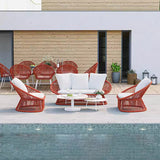 Contemporary Boho Waterproof Woven Rattan Rope Outdoor Coffee Table & Chair Set with Aluminum Alloy Slab – Round and Elliptical Patio Furniture