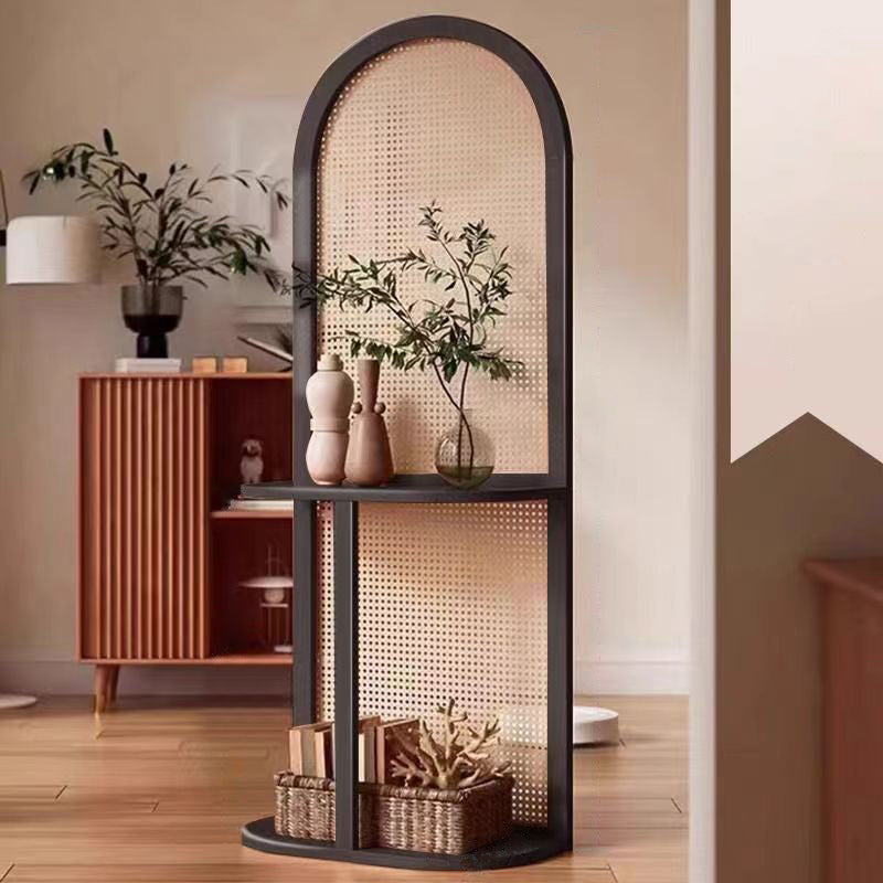 Traditional Chinese Rectangular Room Divider in Rubberwood Solid Wood with Plastic Panels and Storage Shelf – 2- or 4-Tier, for Living Room