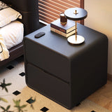Modern Minimalist Rectangular Nightstand with 2 Drawers - MDF with Cat-Scratch-Resistant Leather Surface and Solid Wood Accents for Bedroom