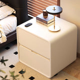 Modern Minimalist Rectangular Nightstand with 2 Drawers - MDF with Cat-Scratch-Resistant Leather Surface and Solid Wood Accents for Bedroom