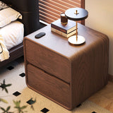 Modern Minimalist Rectangular Nightstand with 2 Drawers - MDF with Cat-Scratch-Resistant Leather Surface and Solid Wood Accents for Bedroom