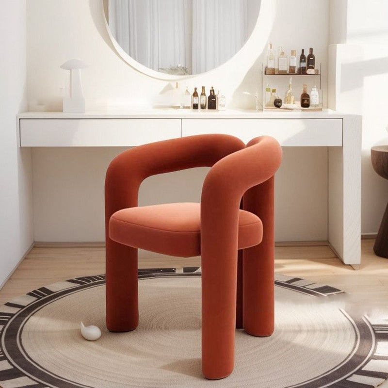 Modern Curved Velvet Vanity Stool with Iron Frame - Armless Design for Bedroom