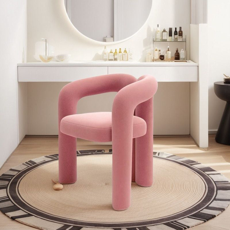 Modern Curved Velvet Vanity Stool with Iron Frame - Armless Design for Bedroom